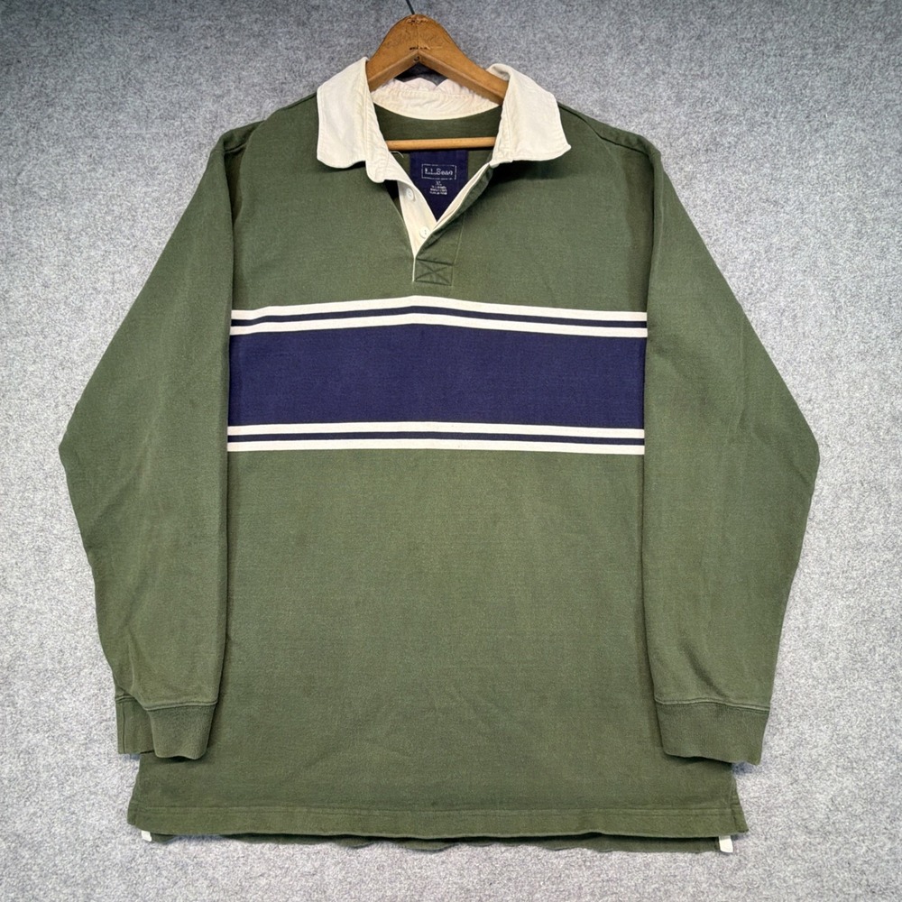 Vintage LL Bean Rugby Shirt Men's XL Tall Striped Heavy Cotton Y2K